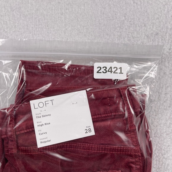Loft The Skinny Pants Women 28/6 Burgundy High Rise Curvy Fit Velvet Stretch - Picture 10 of 10